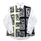 Vintage 90s Japan Made Retro Shirt 90s SUNPATIO Poly Shirt FREE White All-over Pattern Made in Japan
