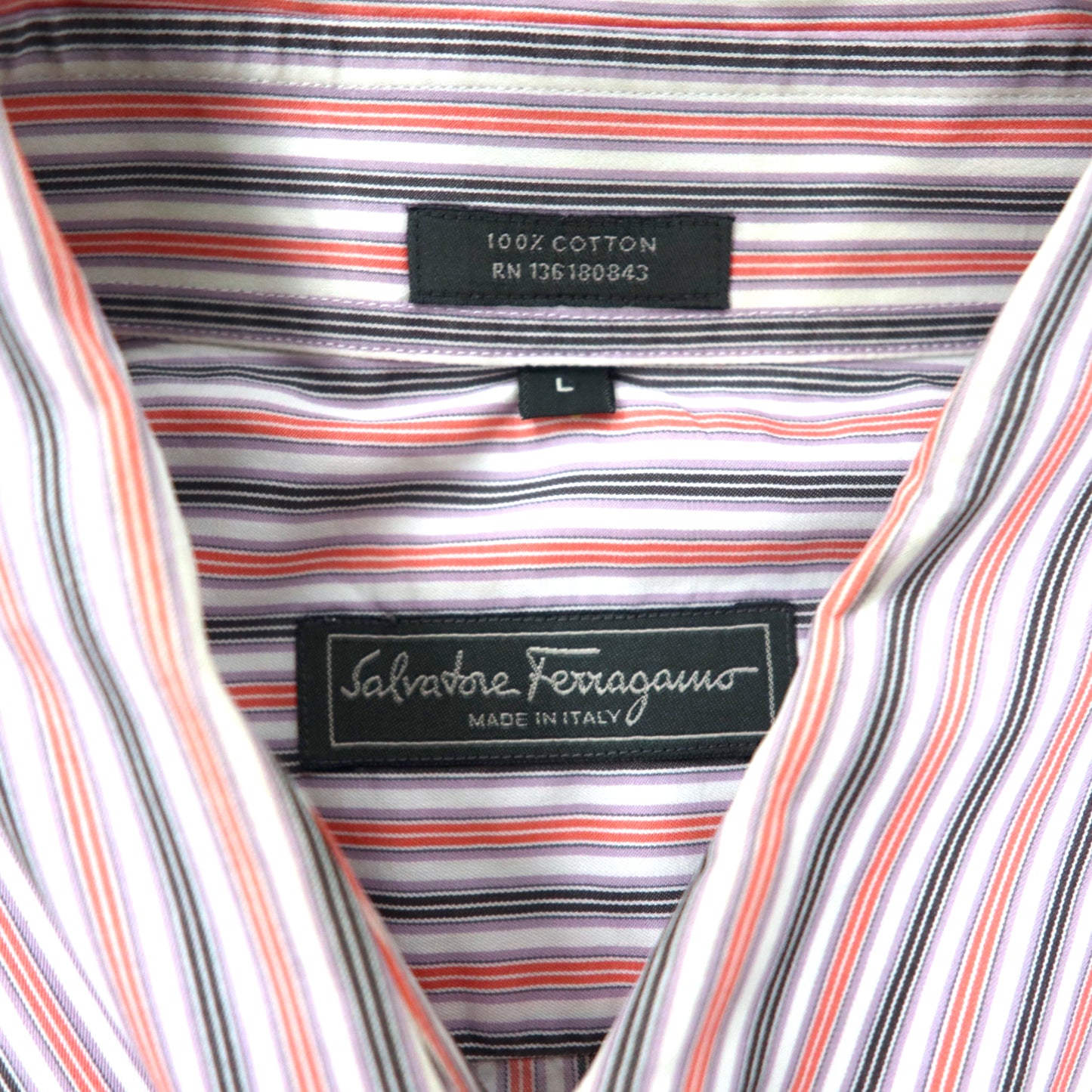 Salvatore Ferragamo ボタンダウンシャツ L マルチカラー ストライプ コットン イタリア製