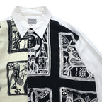 Vintage 90s Japan Made Retro Shirt 90s SUNPATIO Poly Shirt FREE White All-over Pattern Made in Japan