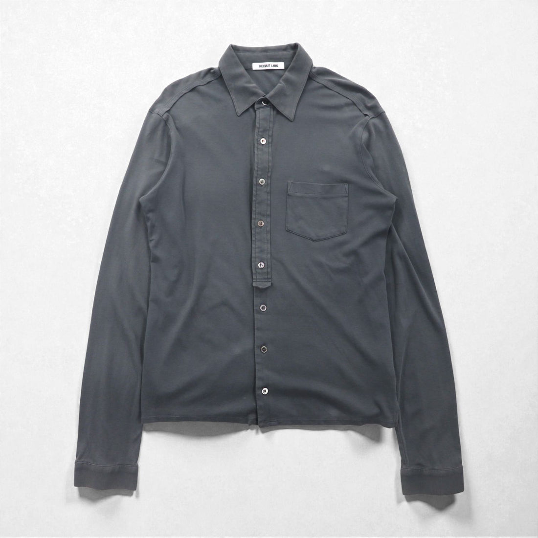 HELMUT LANG Jersey Cotton Shirt, Size M, Charcoal Gray, Chest Pocket, Made in Japan, 17-0308102