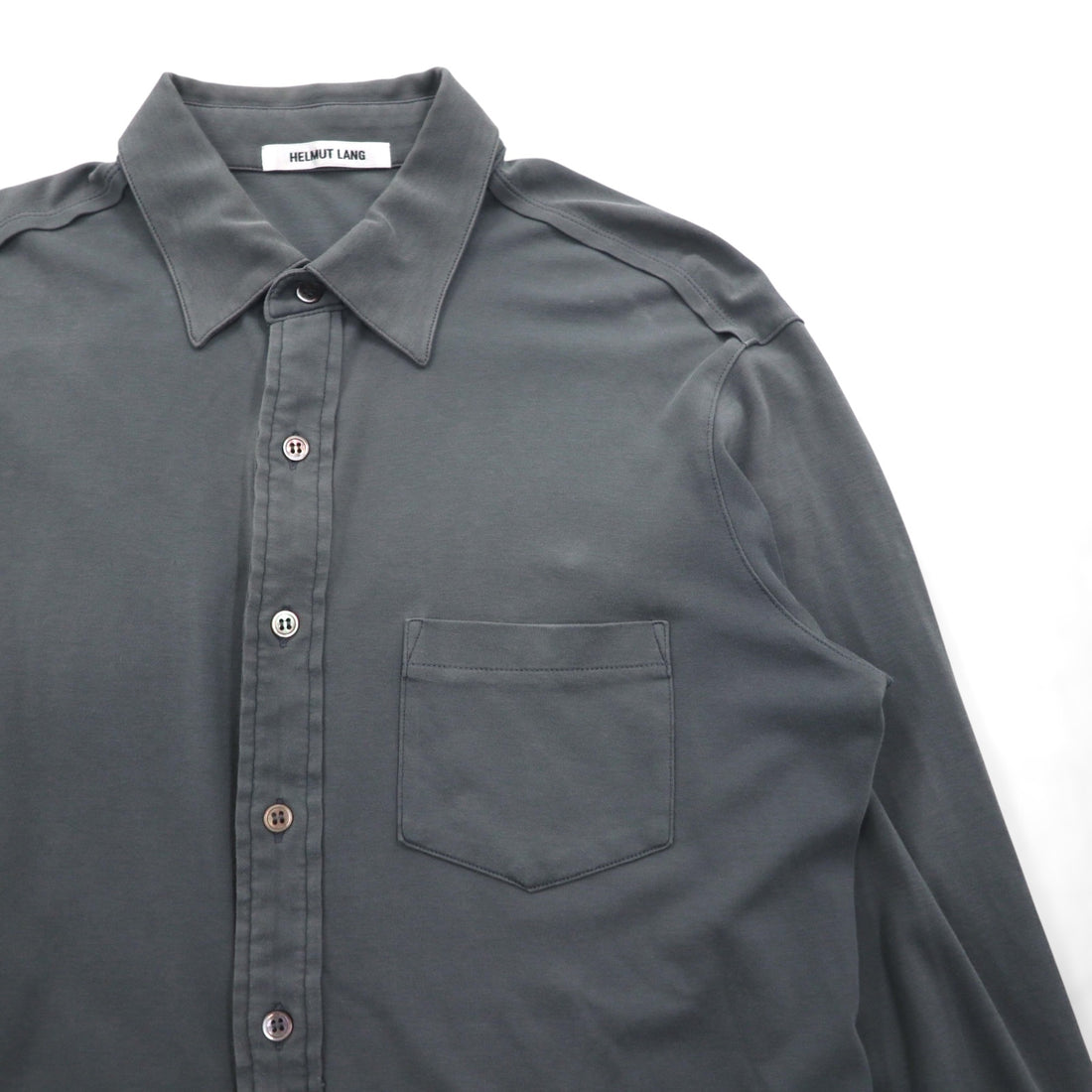 HELMUT LANG Jersey Cotton Shirt, Size M, Charcoal Gray, Chest Pocket, Made in Japan, 17-0308102