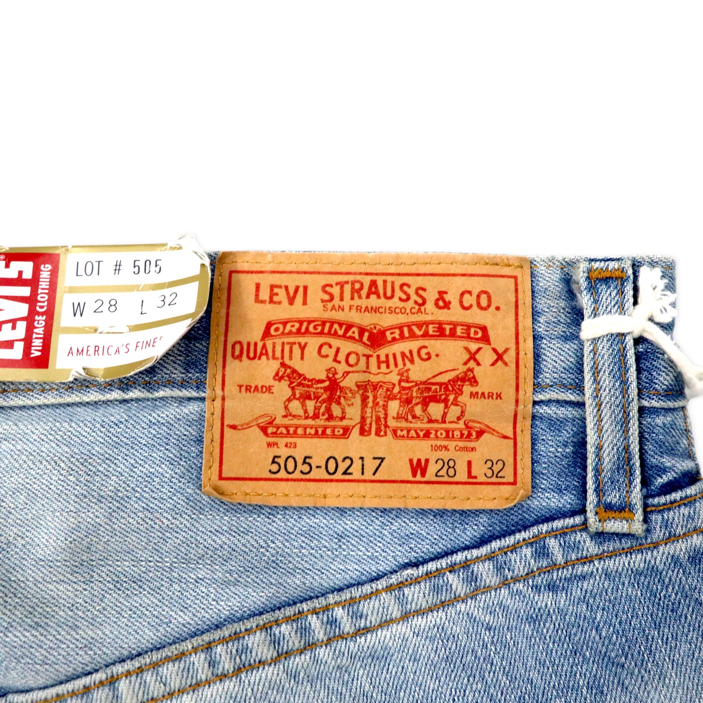 LVC ( LEVI'S VINTAGE CLOTHING ) 1967年復刻 505 デニムパンツ 28 ブルー ビッグE リペア加工 セルビッヂ TRESTLES トルコ製 未使用品