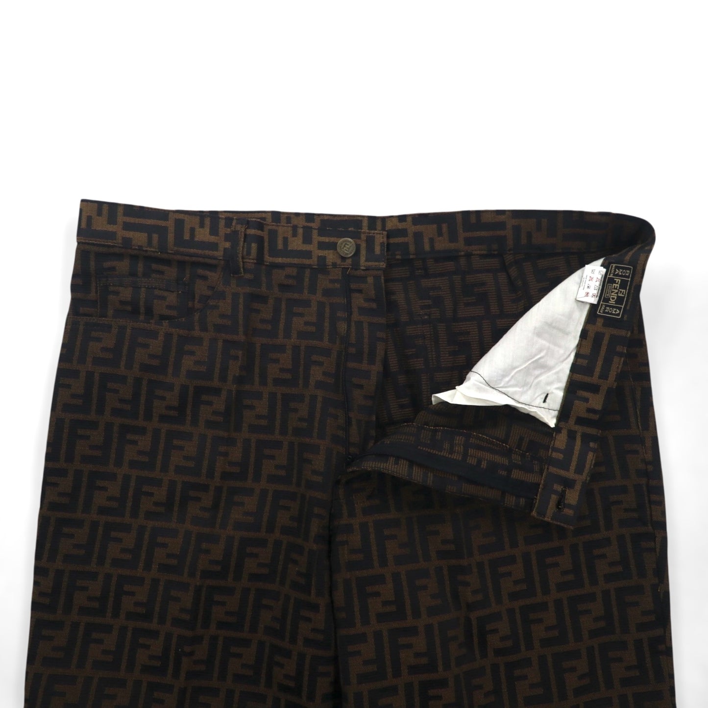 FENDI イタリア製 ヴィンテージ ズッカ柄 スラックス パンツ L ブラウン 総柄 mare 未使用品