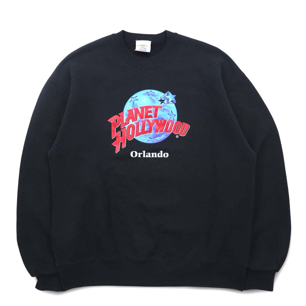 PLANET HOLLYWOOD 90s USA Made Logo Embroidered Sweatshirt L Black Cotton Orlando