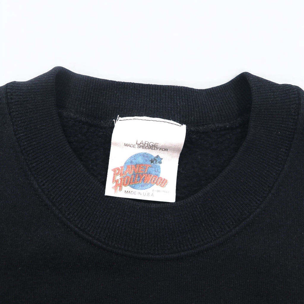 PLANET HOLLYWOOD 90s USA Made Logo Embroidered Sweatshirt L Black Cotton Orlando