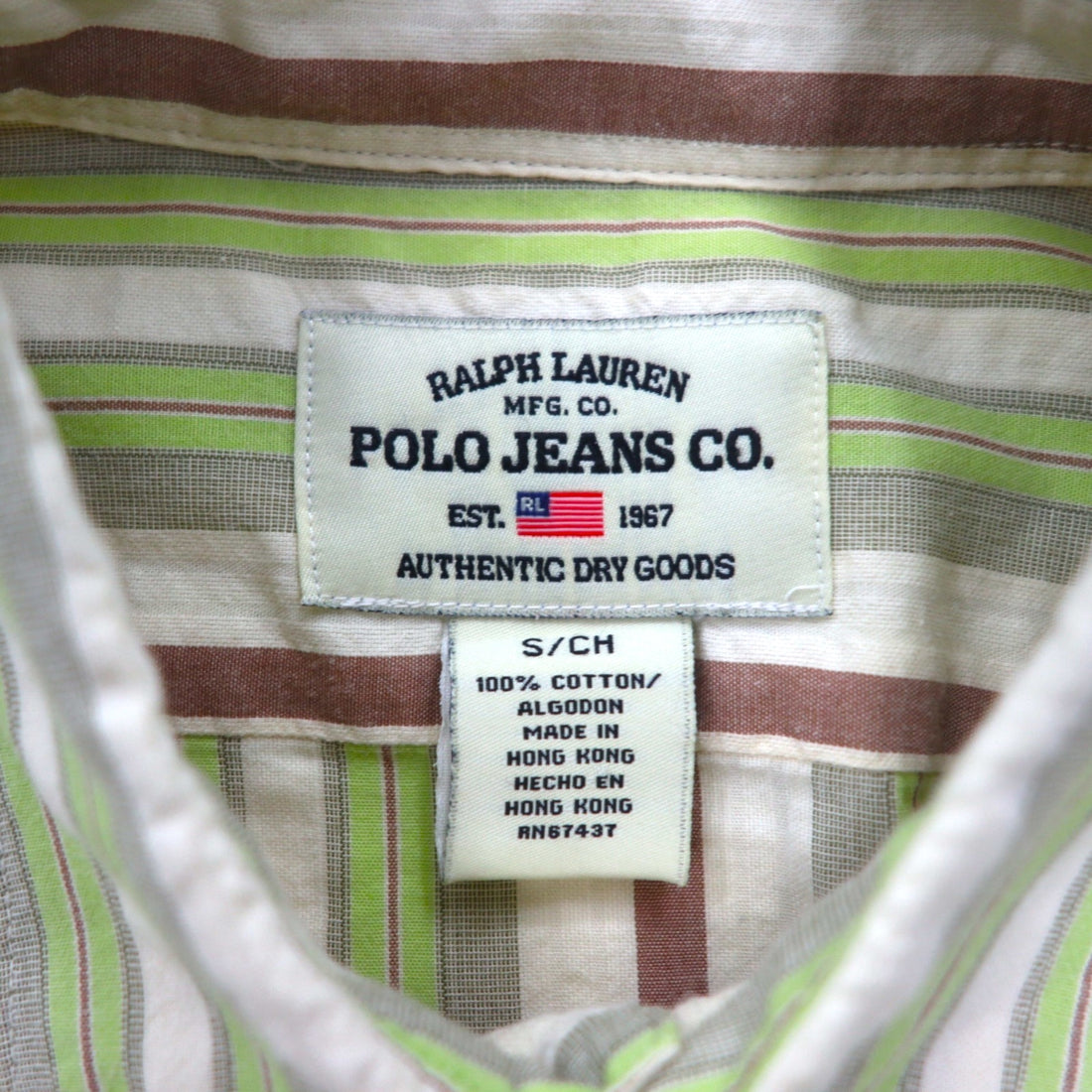 POLO JEANS CO. RALPH LAUREN 90s Multi-stripe shirt L Green Cotton