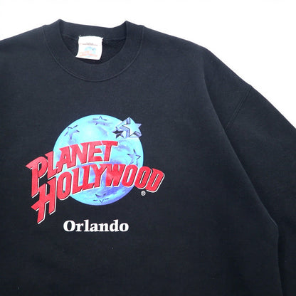 PLANET HOLLYWOOD 90年代 USA製 ロゴ刺繍 スウェット L ブラック コットン Orland