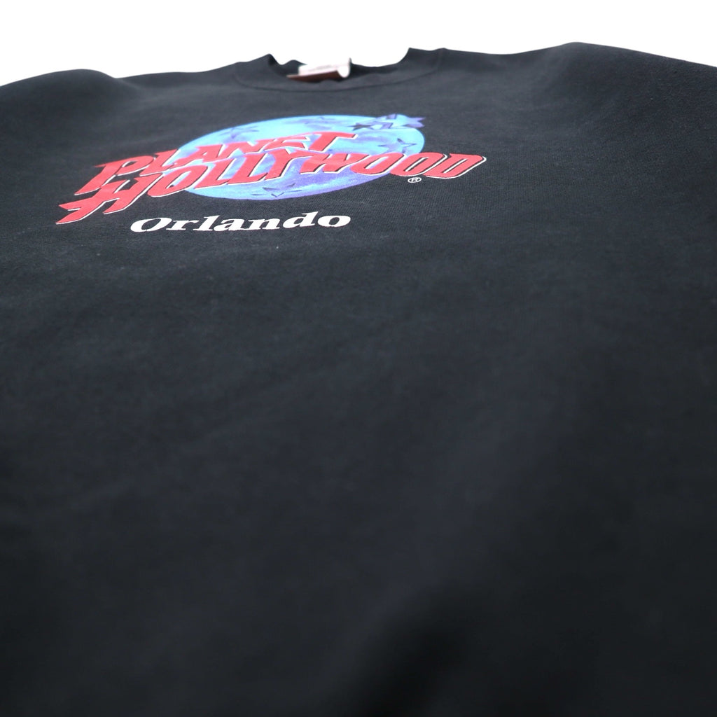 PLANET HOLLYWOOD 90s USA Made Logo Embroidered Sweatshirt L Black Cotton Orlando