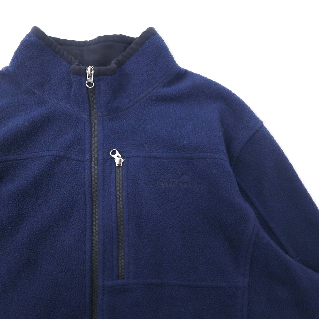 Eddie Bauer Made in Canada Full Zip Fleece Jacket XL Navy Polyester One Point Logo Embroidery