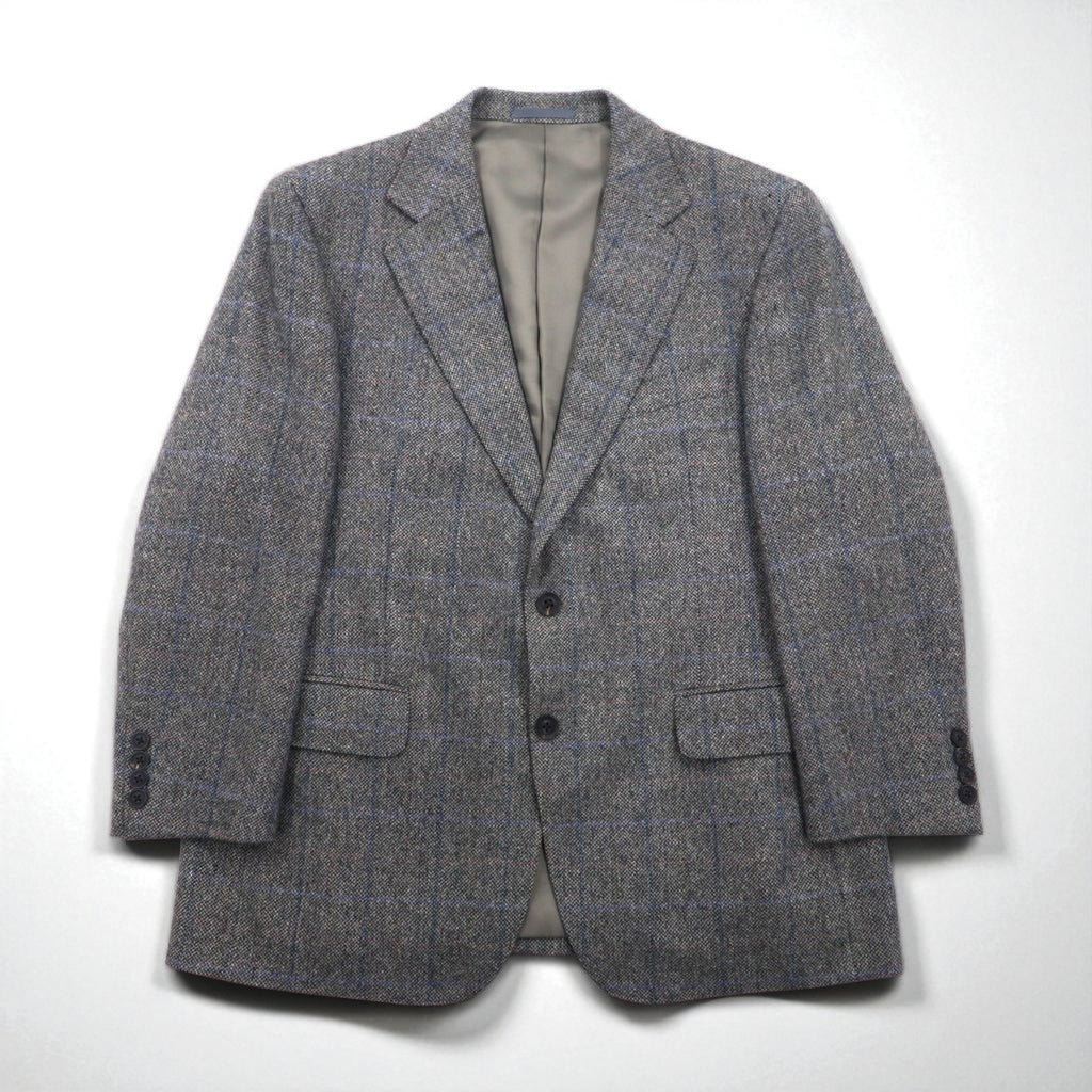BURBERRY 100% Cashmere 2B Tweed Jacket, Size S, Gray Check, Made in Japan