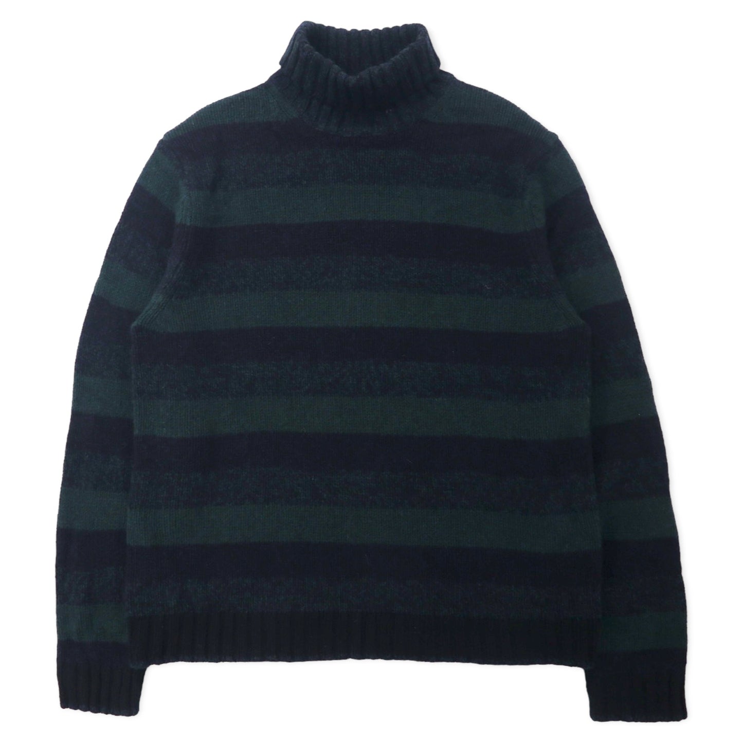 Eddie Bauer Turtle Neck Striped Knit Sweater L Green Navy Wool