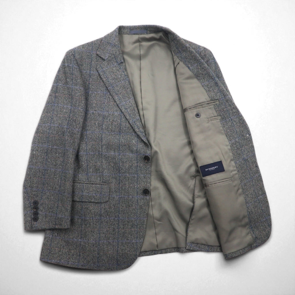 BURBERRY 100% Cashmere 2B Tweed Jacket, Size S, Gray Check, Made in Japan