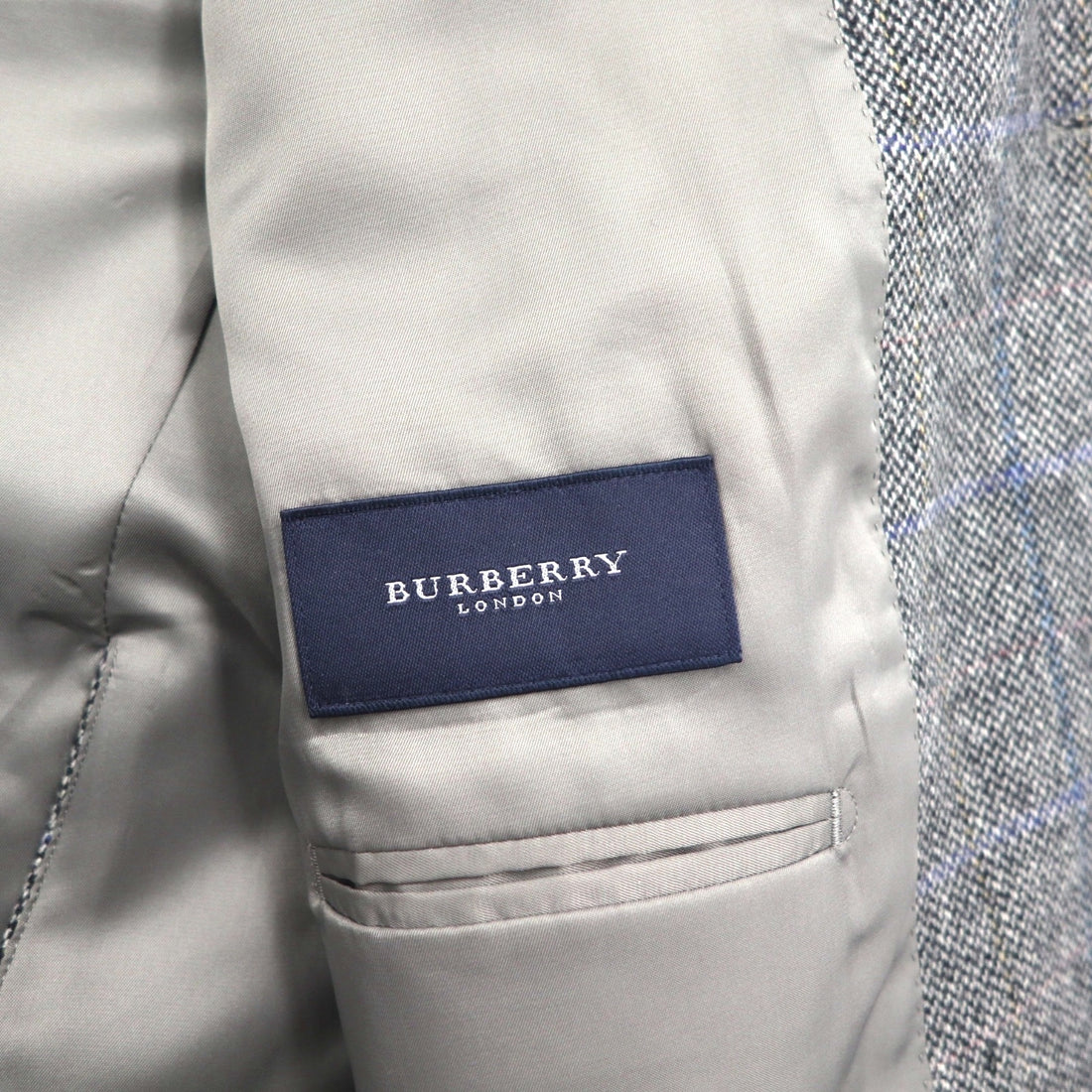 BURBERRY 100% Cashmere 2B Tweed Jacket, Size S, Gray Check, Made in Japan
