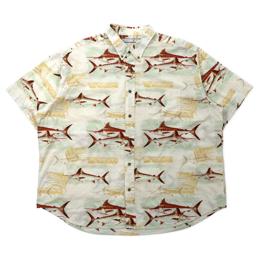 MONTE CARLO ボタンダウン アロハシャツ 2XL ホワイト コットン 総柄 カジキ 魚 ビッグサイズ