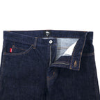 stussy tapered rigid denim pants size 34 blue cotton zipper fly made in japan