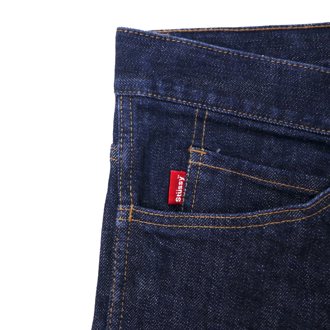 stussy tapered rigid denim pants size 34 blue cotton zipper fly made in japan