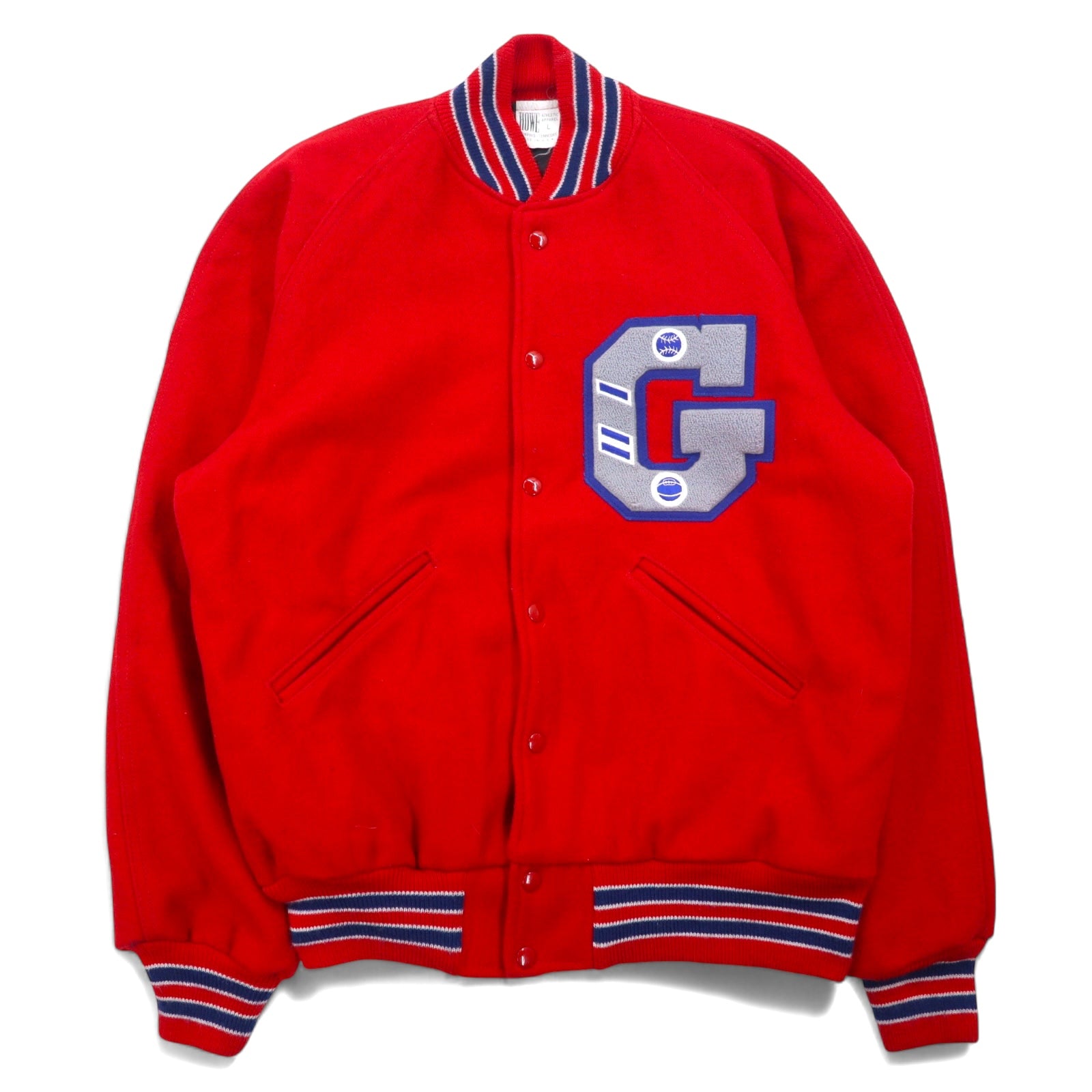 日本然リトテ-古着オンライン-USA製 80年代 HOWE ATHLETIC APPAREL メルトン スタジャン L レッド ウール カレッジ ワッペン-USA Made 80's HOWE ATHLETIC APPAREL Melton Varsity Jacket L Red Wool College Patch