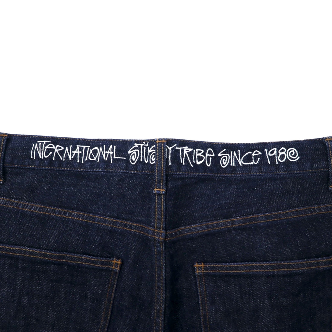 stussy tapered rigid denim pants size 34 blue cotton zipper fly made in japan