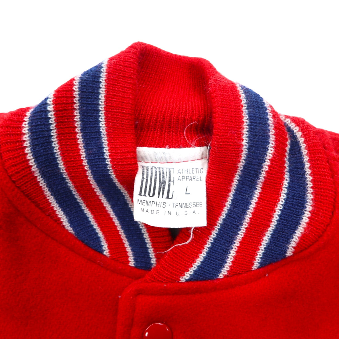 Made in USA 80s HOWE ATHLETIC APPAREL Melton Varsity Jacket L Red Wool College Patch