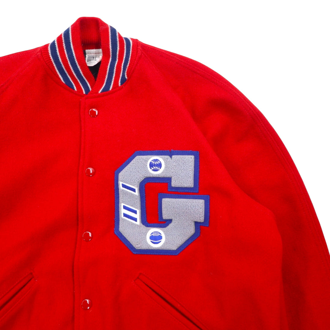 Made in USA 80s HOWE ATHLETIC APPAREL Melton Varsity Jacket L Red Wool College Patch