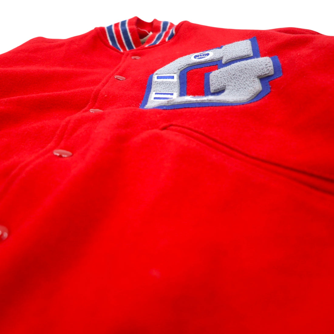 Made in USA 80s HOWE ATHLETIC APPAREL Melton Varsity Jacket L Red Wool College Patch