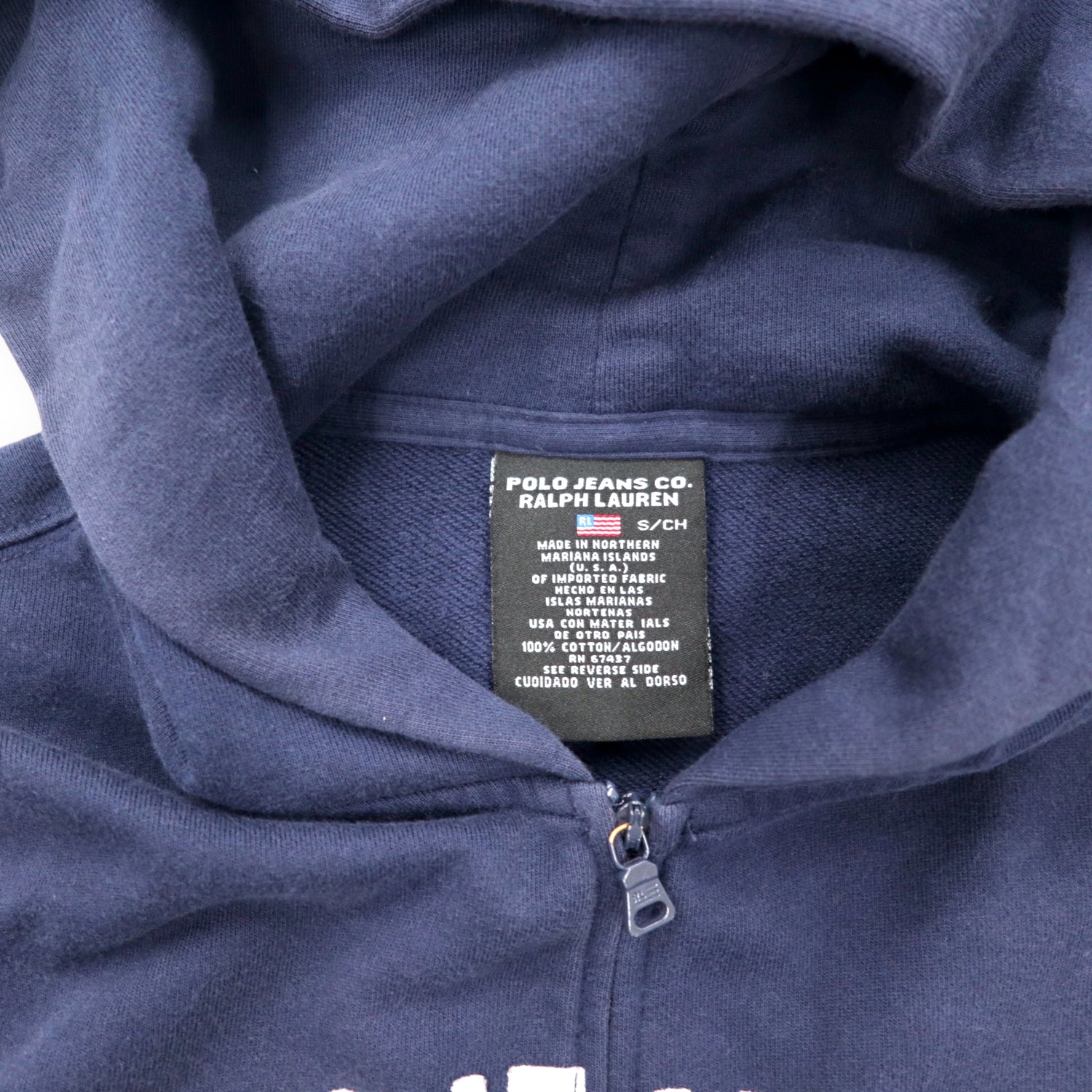 POLO Jeans Co. Ralph Lauren 90's Full Zip Up Hoodie S Navy Cotton