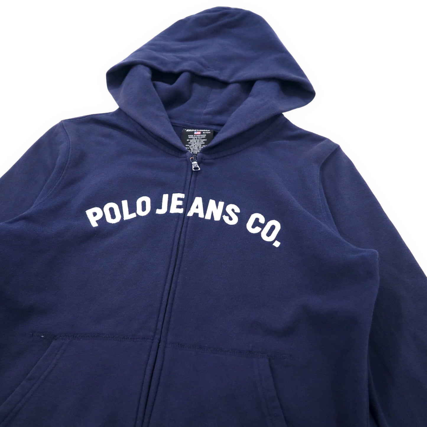 POLO Jeans Co. Ralph Lauren 90's Full Zip Up Hoodie S Navy Cotton 