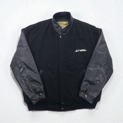 90s Vintage Varsity Jacket Rivers End レザー切替 スタジャン XL ブラック 刺繍 USA企業 JOHN WOOD
