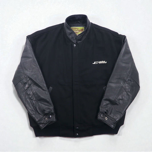 90s Vintage Varsity Jacket Rivers End レザー切替 スタジャン XL ブラック 刺繍 USA企業 JOHN WOOD