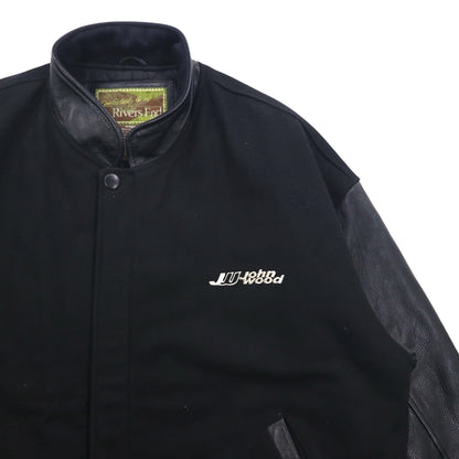 90s Vintage Varsity Jacket Rivers End レザー切替 スタジャン XL ブラック 刺繍 USA企業 JOHN WOOD