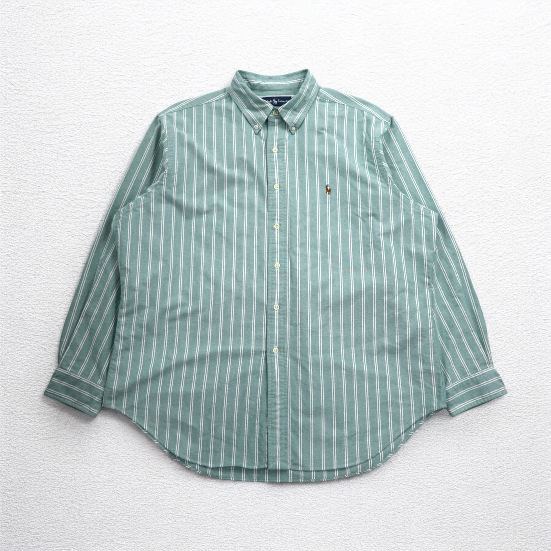 Ralph Lauren 90s Oxford Button-Down Shirt, XL, Green, Striped, Small Pony Embroidery
