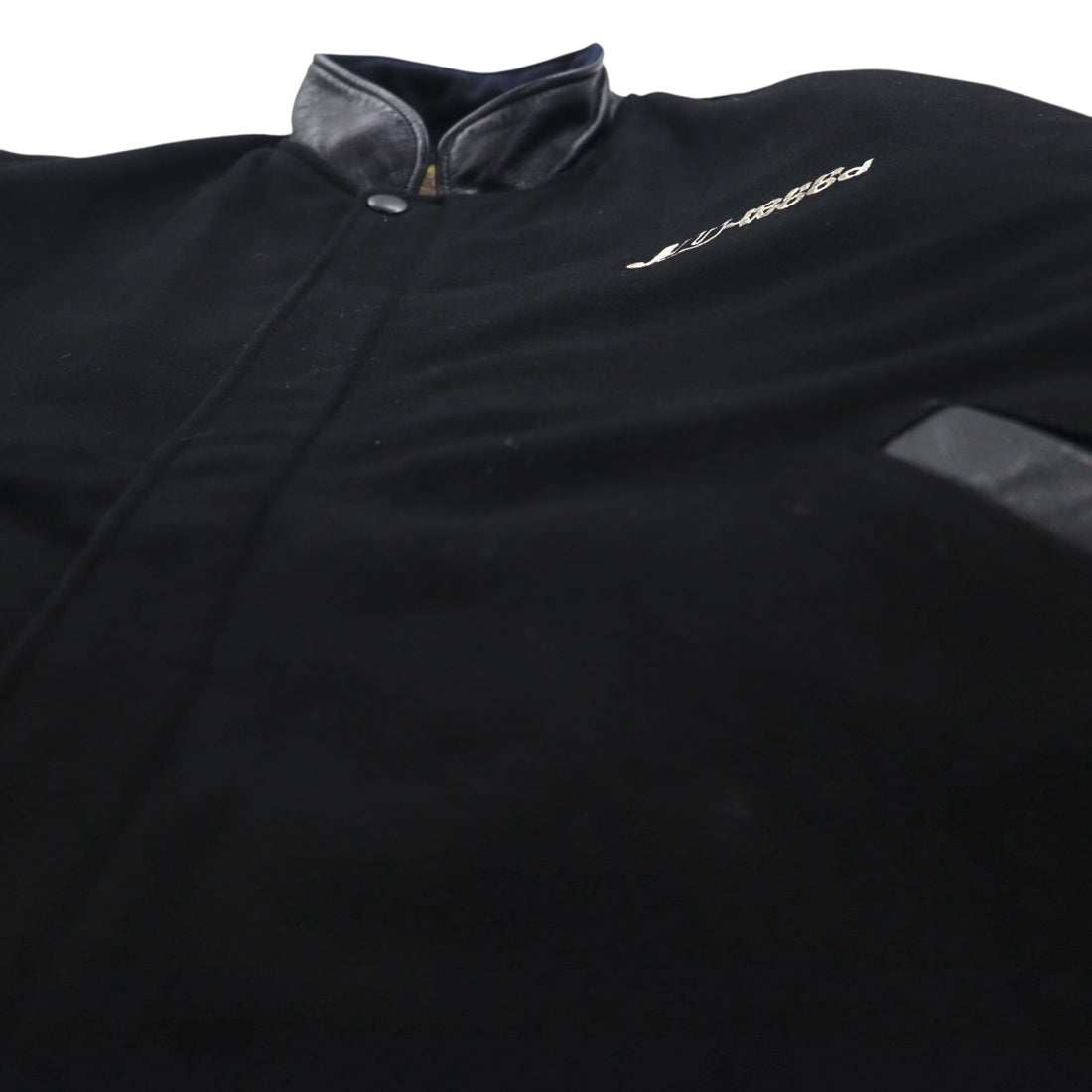 90s Vintage Rivers End Varsity Jacket with Leather Trim, XL, Black Embroidery, USA Brand, JOHN WOOD