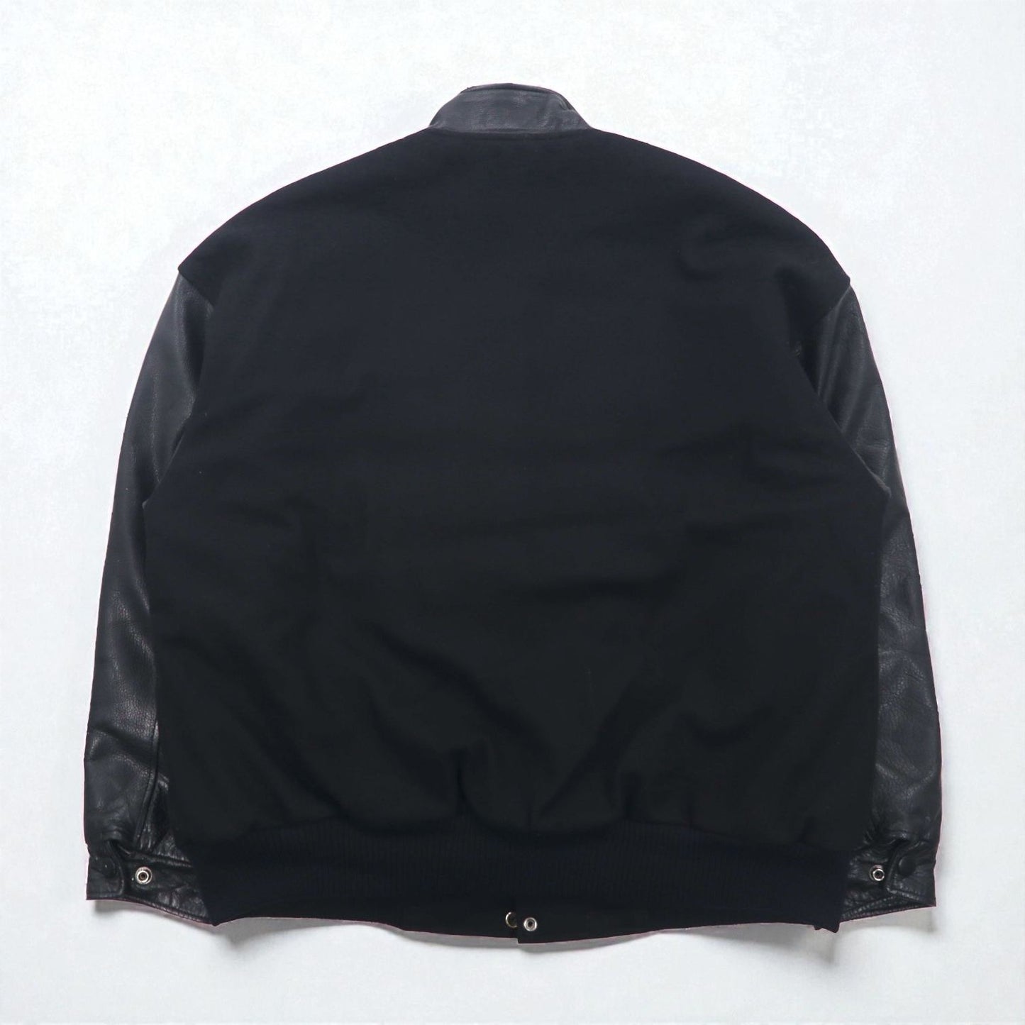 90s Vintage Varsity Jacket Rivers End レザー切替 スタジャン XL ブラック 刺繍 USA企業 JOHN WOOD