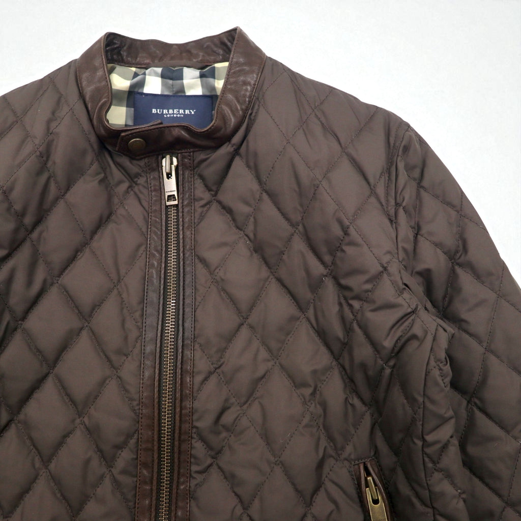 BURBERRY Quilted Rider's Jacket, Size L, Brown, Padded with Leather and Nova Check Lining
