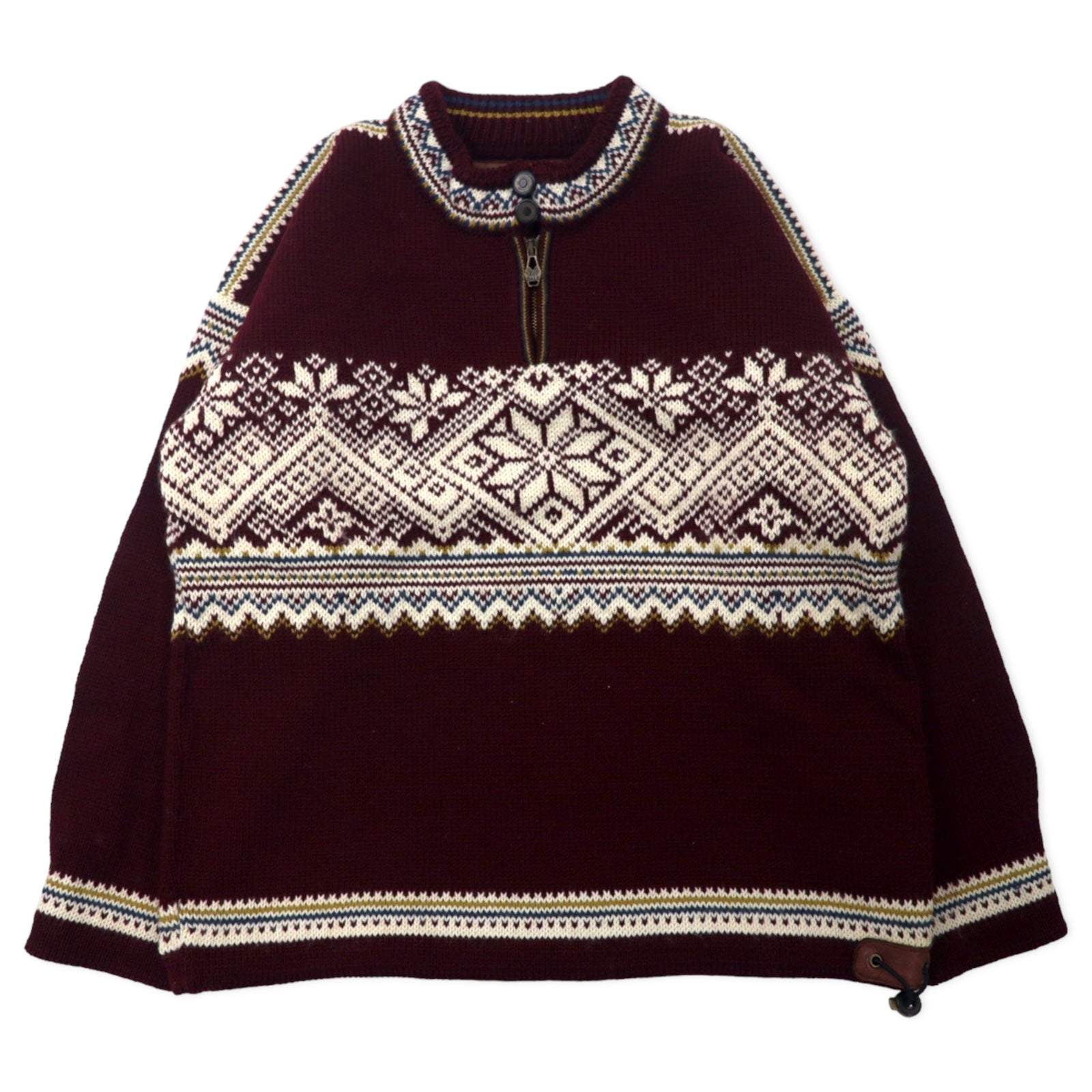 日本然リトテ-古着オンライン-DALE OF NORWAY ノルウェー製 チロリアン ハーフジップ ニット セーター S ボルドー ウール ノルディック柄 DLN9575-DALE OF NORWAY Norway MADE Tyrolean Half Zip Sweater S Bordeaux Wool Nordic Pattern DLN9575