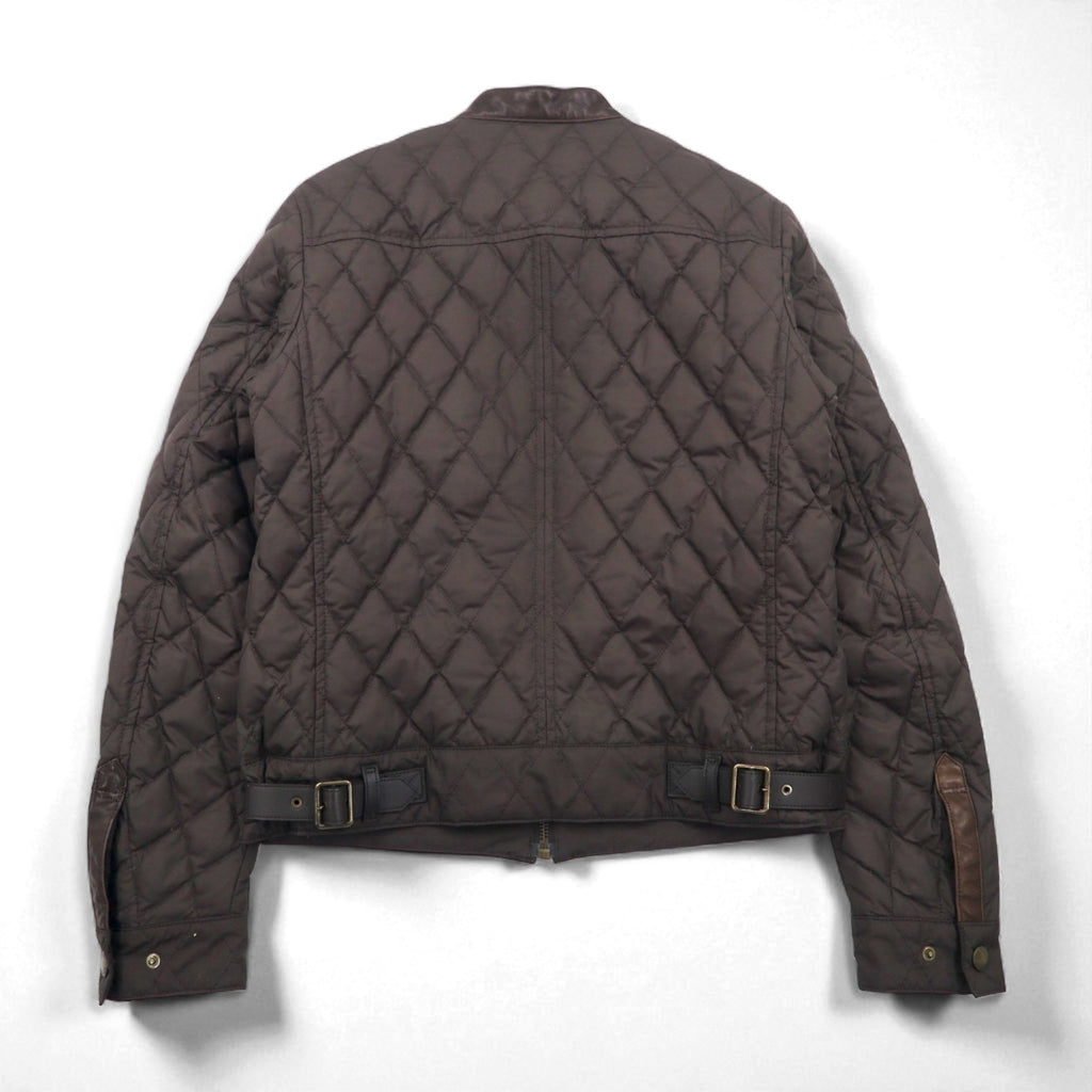 BURBERRY Quilted Rider's Jacket, Size L, Brown, Padded with Leather and Nova Check Lining