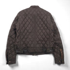 BURBERRY Quilted Rider's Jacket, Size L, Brown, Padded with Leather and Nova Check Lining
