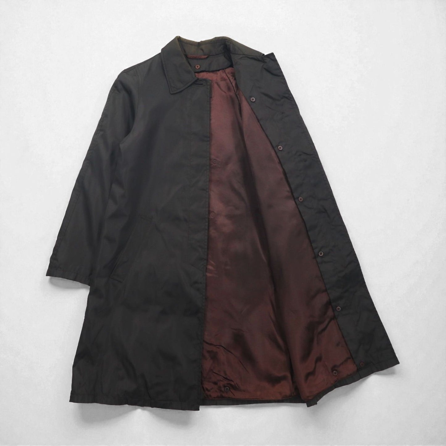 PRADA イタリア製 バルマカーン ナイロン ステンカラーコート S ダークブラウン 比翼