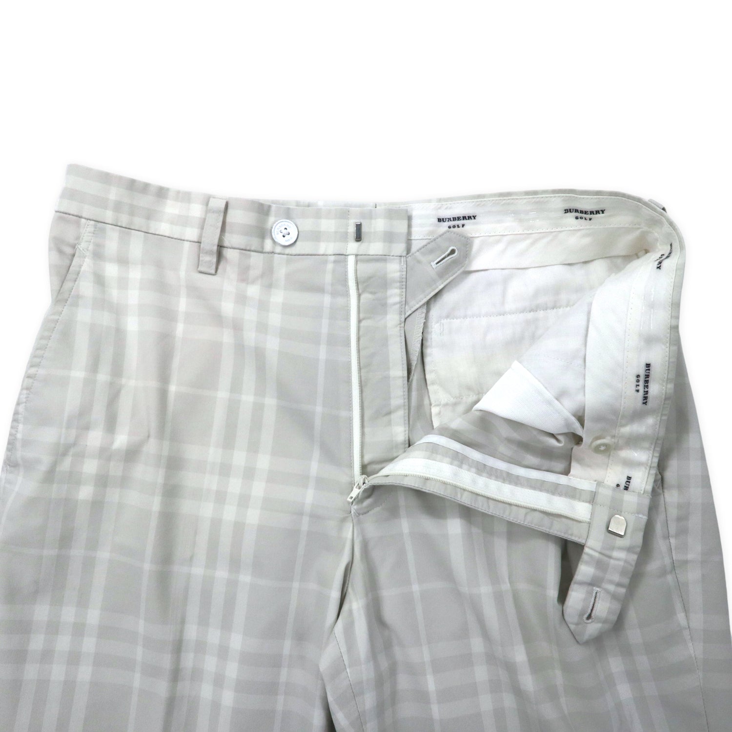 BURBERRY GOLF Shadow CHECKED SLACKS PANTS 88 White Silver Cotton