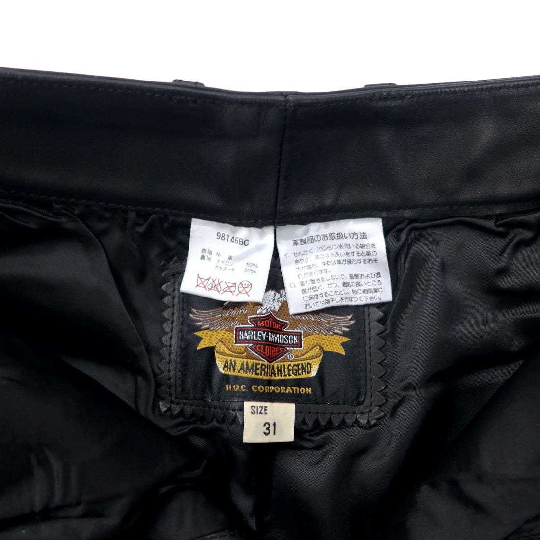 HARLEY DAVIDSON レザーパンツ 31 ブラック 牛革 ジッパーフライ 98146BC