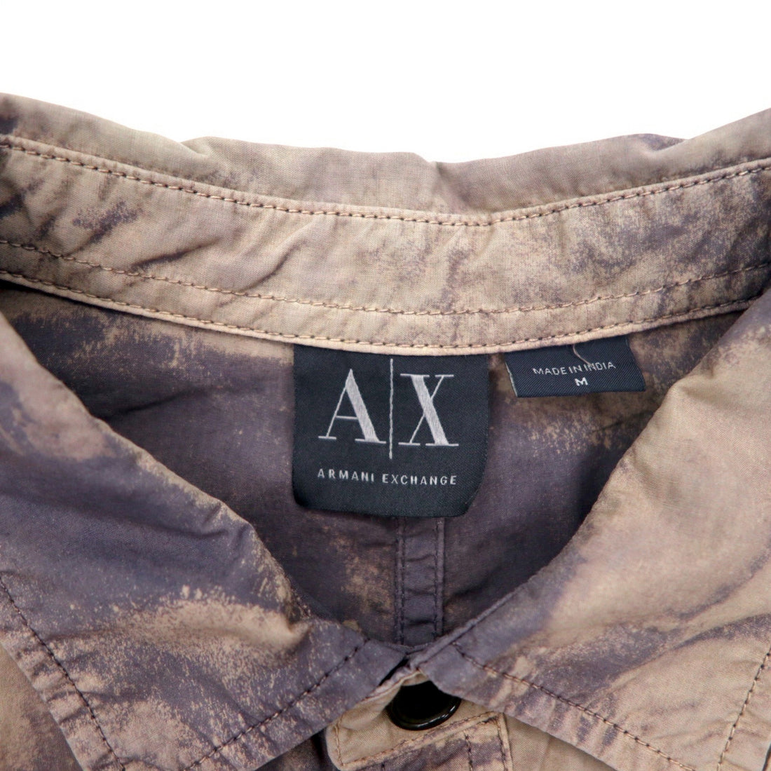 A|X ARMANI EXCHANGE Tie-dye bleached utility shirt, medium, gray, military, flap pocket