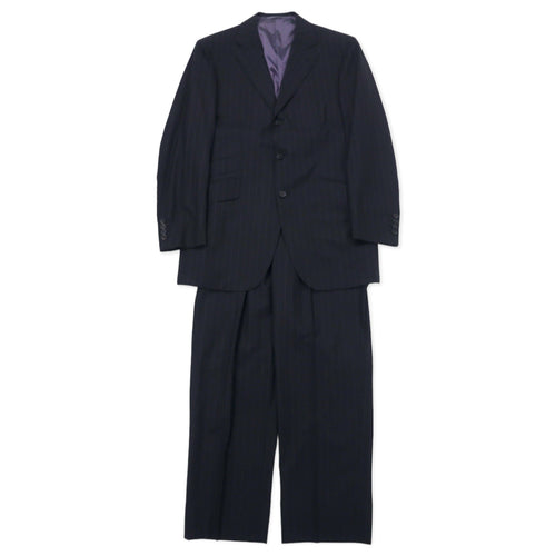日本然リトテ-古着オンライン-BURBERRY 3B スーツ セットアップ CLUB COLLECTION 96-86-175 L40 グレー ストライプ ウール 羊毛 SUPER 120's 日本製-BURBERRY 3B Suit Setup CLUB COLLECTION 96-86-175 L40 Gray Striped Wool SUPER 120's Japan Made