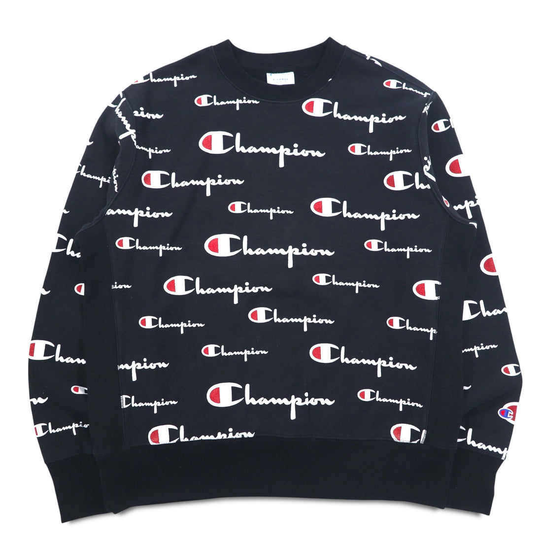 Champion Reverse Weave Sweatshirt 3XL Black Script Logo All-over Print Blue Single Tag Reissue