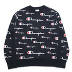 Champion Reverse Weave Sweatshirt 3XL Black Script Logo All-over Print Blue Single Tag Reissue