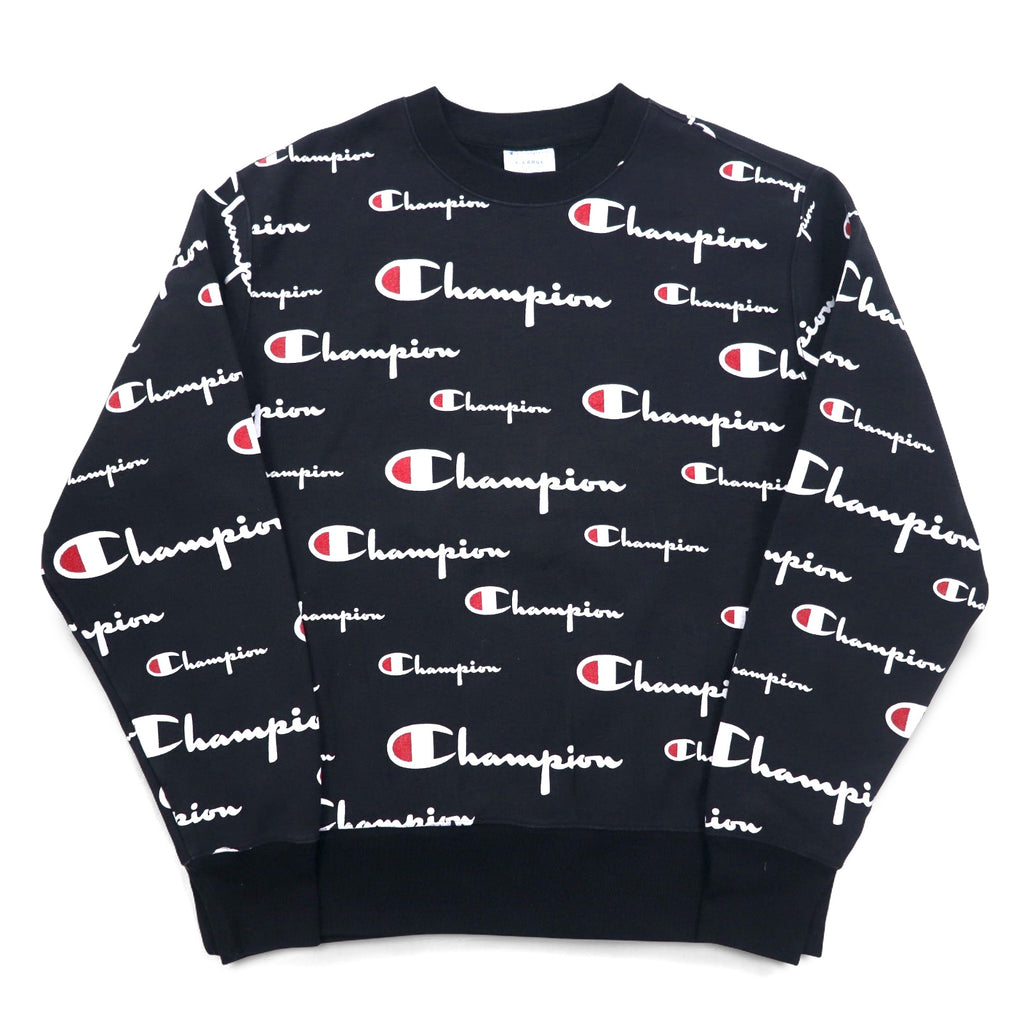 Champion Reverse Weave Sweatshirt 3XL Black Script Logo All-over Print Blue Single Tag Reissue
