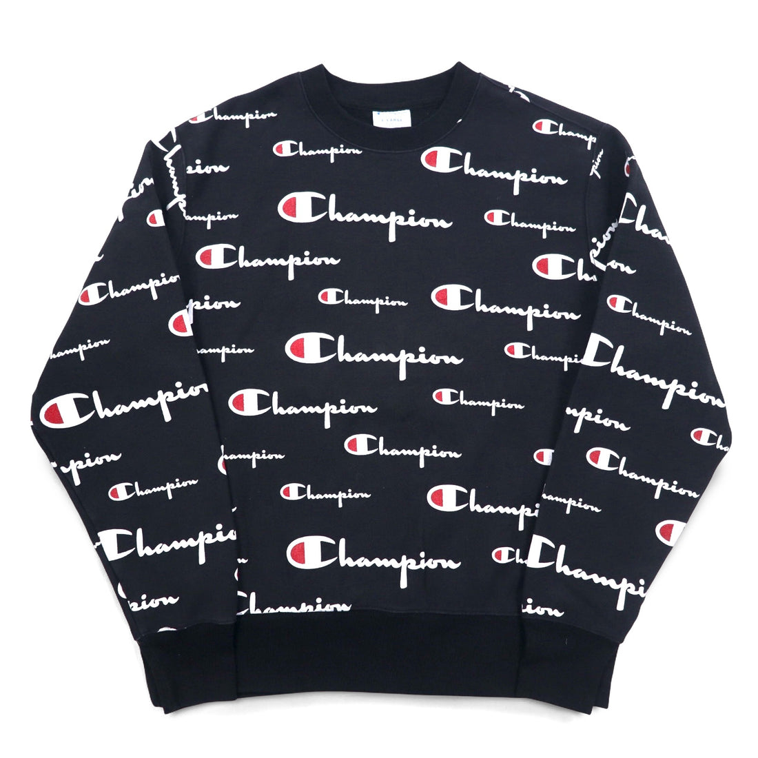 Champion Reverse Weave Sweatshirt 3XL Black Script Logo All-over Print Blue Single Tag Reissue