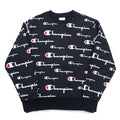 Champion Reverse Weave Sweatshirt 3XL Black Script Logo All-over Print Blue Single Tag Reissue