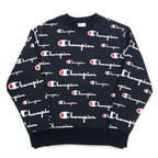 Champion Reverse Weave Sweatshirt 3XL Black Script Logo All-over Print Blue Single Tag Reissue