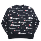 Champion Reverse Weave Sweatshirt 3XL Black Script Logo All-over Print Blue Single Tag Reissue