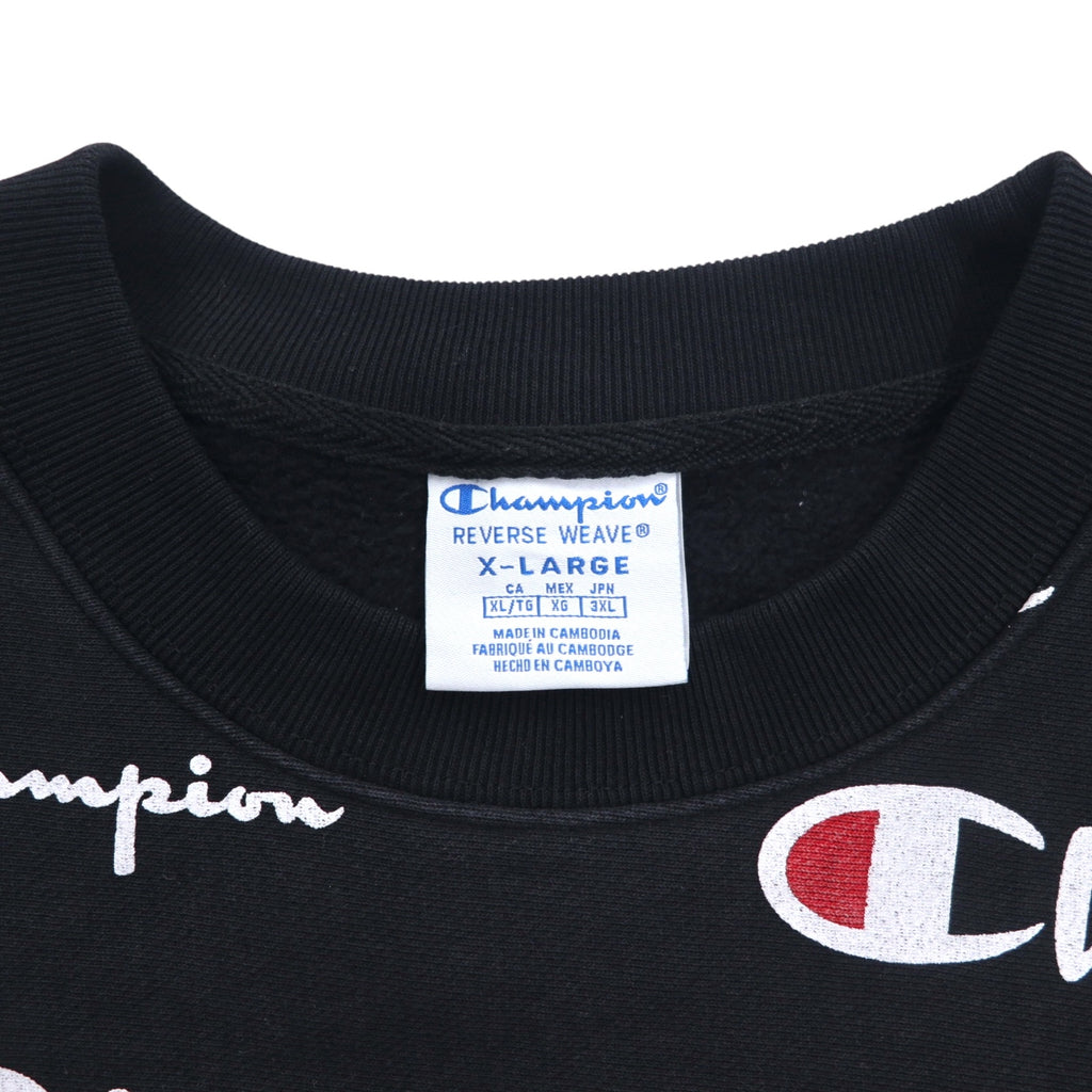 Champion Reverse Weave Sweatshirt 3XL Black Script Logo All-over Print Blue Single Tag Reissue